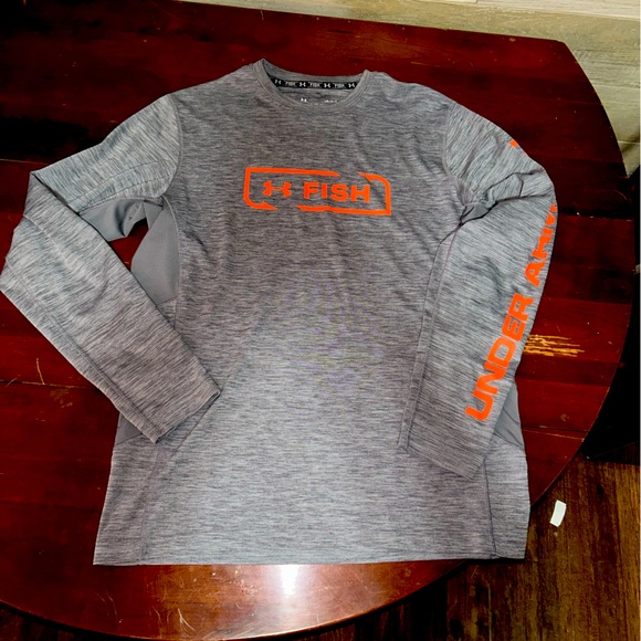 Men’s Under Armour FISH Gray Long Sleeve Shirt Large - Picture 1 of 3